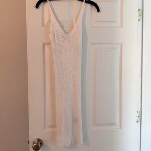 White Ribbed Knit Midi Dress